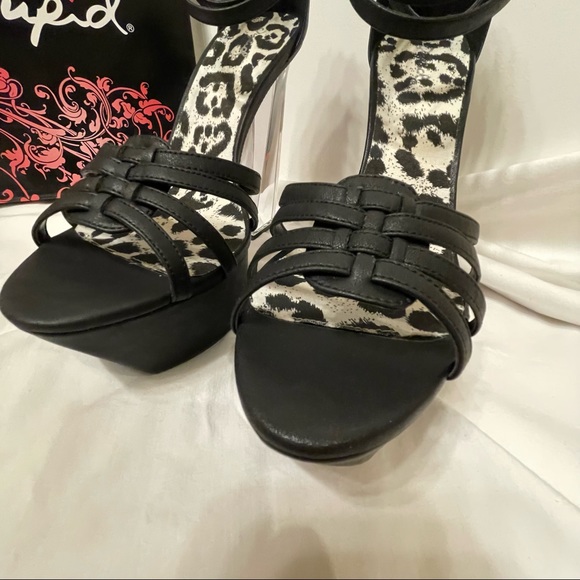 Qupid Arctic-01X Black/Clear Platform Heels 10 New Never Worn, 3 Ankle Straps - Picture 6 of 14
